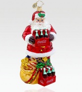 An artisan-crafted Christmas collectible in mouthblown glass, individually handpainted and glitter-dusted with one-of-a-kind charm you'll cherish forever. Tempered glass resists breakage 6 long Imported 