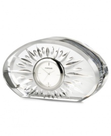 Wedge cuts fanning out around an elegant dial give the Sheridan Flared clock a look of radiant splendor. With silvertone metal accents and a clean, elliptical shape in Marquis by Waterford crystal. Wedge cuts fanning out around an elegant dial give the Sheridan Flared clock a look of radiant splendor. With silvertone metal accents and a clean, elliptical shape in Marquis by Waterford crystal.