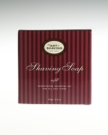 For the traditional form of wet shaving The Art of Shaving offers their classic Shaving Soaps. Formulated with glycerin and coconut oil, they generate a rich and warm lather when used with a Shaving Brush and hot water. The lather protects the skin and softens the beard while providing an extremely close shave. The soaps come in elegant teak wood bowls, which can be refilled. Sandalwood Essential Oil - Normal to Dry Skin