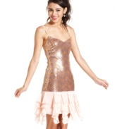 For a party look made in sequin heaven, doll-up in this flirty dress from Speechless. Love the vintage, drop-waist style and itty-bitty ruffled skirt!