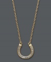 An ultra-glam good luck charm. Studio Silver's petite horseshoe pendant sparkles in round-cut crystal. Set in 18k gold over sterling silver. Approximate length: 16 inches + 2-inch extender. Approximate drop: 1/2 inch.