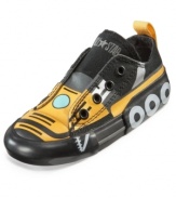 Turn his little feet into big machines with these adorable tractor themed slip on shoes by Converse.