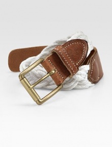 Simple, yet striking, this woven cotton and leather belt adds a level of sophistication to any casual ensemble.Cotton/leatherAbout 1 wideMade in Italy