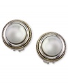 Polished and refined. EFFY Collection's traditional stud earrings highlight cultured freshwater pearls (8mm) in a unique twisted sterling silver and 18k gold omega setting. Approximate diameter: 3/4 inch.