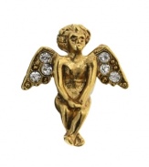 A guardian angel makes the perfect gift for a loved one. Vatican pin features a pretty engraved angel with sparkling, round-cut crystal wings. Crafted in gold tone mixed metal. Approximate length: 3/4 inch.