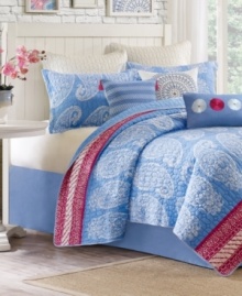 This Echo Woodblock Paisley sham features a soft indigo blue background with rows of large, white paisleys. The tonal quilt stitch provides added dimension and extra comfort. This Echo Woodblock Paisley sham features a soft indigo blue background with rows of large, white paisleys. The tonal quilt stitch provides added dimension and extra comfort.