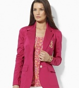 Lauren Ralph Lauren tailored the Georgina jacket in sleek stretch cotton twill with a signature embroidered crest for a preppy look.