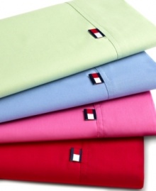 Tommy Hilfiger presents these soft, 200-thread-count combed cotton sheets in a range of vivid colors. Fabric becomes more luxuriously soft with every wash. Set includes a flat and fitted sheets and a standard pillowcase. Extra-deep pockets fit mattresses to 15 thick. Tommy Hilfiger presents these soft, 200-thread-count combed cotton sheets in a range of vivid colors. Fabric becomes more luxuriously soft with every wash. Set includes a flat and fitted sheets and a standard pillowcase. Extra-deep pockets fit mattresses to 15 thick.
