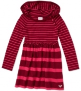 She'll look adorably chic in this funky fun hooded stripe sweater dress by Roxy.