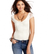 Lace design and a lovely, wide v-neckline make this bodysuit from American Rag utterly femme.