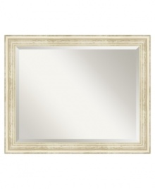 Seek country charm in this rustic wall mirror. Traditional whitewash brings out natural wood grain, a distinct finish that's ideal for informal settings. Hang vertically or horizontally to fit the room. Seek country charm in this rustic wall mirror. Traditional whitewash brings out natural wood grain, a distinct finish that's ideal for informal settings. Hang vertically or horizontally to fit the room.