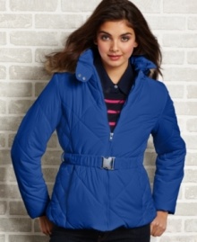 Stay insulated during colder months in Krush's quilted puffer coat! Sports a removable faux-fur-trimmed hood plus an elastic belt for nipped-in style.