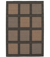 Like a patchwork quilt, 12 squares sit on the surface of this beautiful all-weather rug, each containing one of three distinctive textures. Suitable for use both indoors and out, this piece brings a touch of warmth to stone entryways, patio decks and all other outdoor gathering areas. Perfectly complimenting its natural surroundings, this rug is textured and gently colored with black and shades of cocoa. Pet friendly and resistant to all mold and mildew. One-year limited warranty.