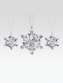 Let it snow shimmer all over your tree with this radiant gift-boxed set, including one 2012 Annual Edition Snowflake ornament and two 2012 Little Snowflake ornaments, dazzling keepsakes to treasure for years.CrystalElegantly gift boxedAnnual Edition snowflake ornament, about 3.25H X 2.5WLittle Snowflake ornaments, about 1.5H X 1.5WMade in Austria Let it snow shimmer all over your tree with this radiant gift-boxed set, including one 2012 Annual Edition Snowflake ornament and two 2012 Little Snowflake ornaments, dazzling keepsakes to treasure for years.CrystalElegantly gift boxedAnnual Edition snowflake ornament, about 3.25H X 2.5WLittle Snowflake ornaments, about 1.5H X 1.5WMade in Austria
