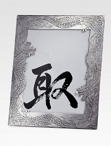 Rendered in brass-based metal and plated with an antique silver finish, this exotic-chic style is etched with an exquisite dragon design.Imported Rendered in brass-based metal and plated with an antique silver finish, this exotic-chic style is etched with an exquisite dragon design.Imported