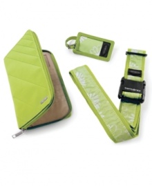 Complete confidence is in the bag. Amp up the way you travel with this smart kit, which includes a wallet to stash & organize everything from boarding pass to credit cards to passport, a luggage strap to add even more bags onto your rolling upright for hands-free travel and an ID tag for peace of mind when you check your bags. Complete confidence is in the bag. Amp up the way you travel with this smart kit, which includes a wallet to stash & organize everything from boarding pass to credit cards to passport, a luggage strap to add even more bags onto your rolling upright for hands-free travel and an ID tag for peace of mind when you check your bags.
