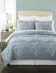 Style is in the details. Featuring sophisticated, carved quilting and embroidered silver leaves, Martha Stewart Collection's Silhouette Stripe quilted sham layers on the luxury. Reverses to solid quilting with embroidery. Style is in the details. Featuring sophisticated, carved quilting and embroidered silver leaves, Martha Stewart Collection's Silhouette Stripe quilted sham layers on the luxury. Reverses to solid quilting with embroidery.