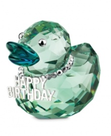 The lucky ducks to receive this Swarovski crystal figurine will have a very happy birthday indeed. A teal beak and green body are contrasted by a glitzy silvertone necklace. The lucky ducks to receive this Swarovski crystal figurine will have a very happy birthday indeed. A teal beak and green body are contrasted by a glitzy silvertone necklace.