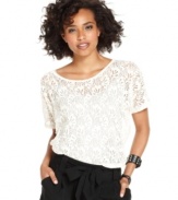 Add texture to a minimalist day or night look with an open-knit pullover from BCX that ranks high on the cute scale!