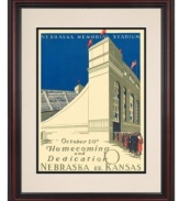 Game day started with a dedication and ended in a dead heat. The Huskers welcomed football fans home to a new stadium in 1923, but neither Nebraska nor Kansas managed to score. Recall the most exciting part of the day with the framed and vividly restored program cover.