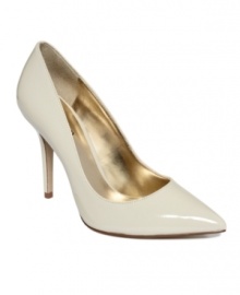 Winter wonderland. Icy shine and creamy color combine on the sultry Mipolia pumps by GUESS. Winter wonderland. Icy shine and creamy color combine on the sultry Mipolia pumps by GUESS.