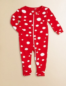 These bubbles won't burst, they'll just keep your little one cozy on this fun, graphic print.Ribbed crewneckSnap neck tabFront and leg zipperLong sleeves with contrast ribbed cuffsFeet with non-slip dots on solesCottonMachine washImported
