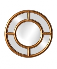 With its simple circular design the Grisham mirror by Howard Elliott radiates tranquility. It makes an eye-catching accent in a hall or entryway, and the central convex mirror enlarges your field of vision so you can see what's around the corner. Available in gold, silver and white. With its simple circular design the Grisham mirror by Howard Elliott radiates tranquility. It makes an eye-catching accent in a hall or entryway, and the central convex mirror enlarges your field of vision so you can see what's around the corner. Available in gold, silver and white.