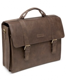 The allure of leather. This rich, buttery soft bag features a slim profile and flap-over design with statement touches, like a signature figure-eight handle & classic buckle closures. Opening to reveal a spacious main compartment with padded laptop protection, file pocket, stash pockets and so much more, this leather brief makes sophisticated living easy. The allure of leather. This rich, buttery soft bag features a slim profile and flap-over design with statement touches, like a signature figure-eight handle & classic buckle closures. Opening to reveal a spacious main compartment with padded laptop protection, file pocket, stash pockets and so much more, this leather brief makes sophisticated living easy.