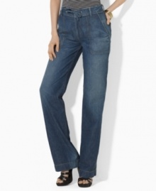 Lauren Jeans Co.'s chic wide-leg pant is finished with a drawstring waist for comfort and style. Lauren Jeans Co.'s chic wide-leg pant is finished with a drawstring waist for comfort and style.