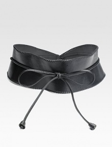 Update with the drama of this wide, obi style in soft lamb leather.About 3¾ wide at center About 33 long Tie closureImported 