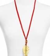 Earthy with an edge, this leather strap necklace from Vanessa Mooney features a simple leaf pendant cast in plated brass.