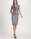 Nubby silk tweed, tailored in a feminine silhouette accented with a dramatic twist-bow detail at the neck.V neckline with twist bow detailPleated cap sleevesButton frontWelt pocketsAbout 20 from shoulder to hemSilkDry cleanMade in France of imported fabricModel shown is 5'11 (180cm) wearing US size 4.OUR FIT MODEL RECOMMENDS ordering one size up as this style runs small. 