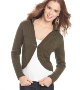 Layer on this It's Our Time cable-knit hooded cardigan for a cozy fall look!