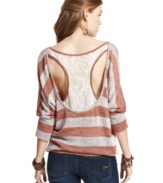 So many reasons to love this sweater from American Rag! From the marled stripes and slouchy fit, to the back-flaunting inset, cool details invigorate this must-have layer.