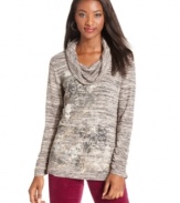 A foiled scroll print elevates this cowlneck sweater from Style&co.