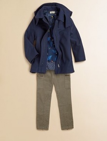 No matter what the weather brings, she'll stay toasty in this sweet and chic season favorite.Detachable hood with button closurePoint collarReinforced shouldersConcealed zip frontDotted lining80% wool/20% polyamideMachine washImported