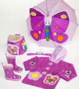 When it rains, it pours...but that's no excuse to waterproof your kids in boring slickers, not when Kidorable is here! This adorable hooded rain coat is printed with butterflies and features butterfly- and flower-shaped waterproof patch pocket. Snap front. Imported. Comes with matching hanger. Check out the Kidorable Butterfly Rain Boots and Umbrella.