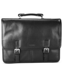 A smooth, stylish leather bag with the space and convenience to accommodate your busy life. Made from exquisite full grain Nappa leather, it features a spacious front gusset with an organizer to hold all your business essentials, and a roomy rear compartment that has a full length zipper pocket. The double gusset flapover ensures that all your essentials will be safe and secure. Includes a padded ergonomic strap for easy movement. Measures 15.5 x 11.5 x 5. A smooth, stylish leather bag with the space and convenience to accommodate your busy life. Made from exquisite full grain Nappa leather, it features a spacious front gusset with an organizer to hold all your business essentials, and a roomy rear compartment that has a full length zipper pocket. The double gusset flapover ensures that all your essentials will be safe and secure. Includes a padded ergonomic strap for easy movement. Measures 15.5 x 11.5 x 5.