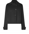Channel the trend-right proportions of the new season in this boxy wool-and-cashmere-blend jacket from Jil Sander - Spread collar, long sleeves with belted cuffs, front button placket, slit pockets, boxy A-lien silhouette - Wear with high-waisted trousers, a cashmere pullover, and ankle booties