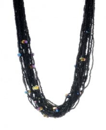 Chic combination. A mixture of bugle, seed and faceted beads join together to form this striking multi-row necklace from Haskell. Made in hematite tone mixed metal. Approximate length: 17 inches + 3-inch extender.