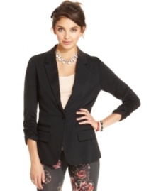 American Rag's three-quarter sleeve ponte-knit blazer seamlessly moves your look from day to night! American Rag's three-quarter sleeve ponte-knit blazer seamlessly moves your look from day to night!