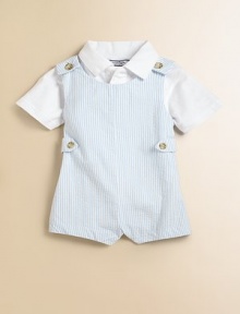 A classic seersucker style is transformed into a handsome suit for your little man.CrewneckStraps with shoulder buttonsButton detail on waistCottonMachine washImported Please note: Number of buttons vary depending on size ordered. A classic seersucker style is transformed into a handsome suit for your little man.CrewneckStraps with shoulder buttonsButton detail on waistCottonMachine washImported Please note: Number of buttons vary depending on size ordered.
