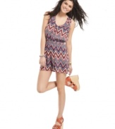 Bold print wins big on a couture-inspired romper from Fire that's perfectly suited for a day in the sun!