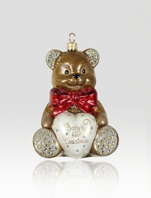 The Heritage of Jay Strongwater began as the bejeweled frame with beautiful stone settings and scrolls, becoming the source of inspiration for this season's new glass ornament collection. This ornament is mouth blown and decorated in Poland with a wonderful team of old world craftsmen. Detailed with crystals, hand applied jewel tone colors and scrolls as if it were a fine piece of jewelry.GlassCrystalMouth blownHand-painted and hand-set4.75H X 3W X 2.5DImported