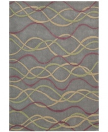 Graphic appeal: an abstract, wavy design flows across the silver field of Nourison's mesmerizing City Limits rug, giving any room a sense of urban-inspired chic. Hand-tufted of polyacrylic fibers, the rug is pleasingly soft, textured and easy to clean. Graphic appeal: an abstract, wavy design flows across the silver field of Nourison's mesmerizing City Limits rug, giving any room a sense of urban-inspired chic. Hand-tufted of polyacrylic fibers, the rug is pleasingly soft, textured and easy to clean.