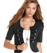 Enlist in the chicest army around with a jacket from BCX that sports military-style buttons and a legion of stripes!