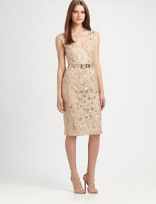 Soft organza, studded with allover beaded details and cinched at the waist with a singularly chic clear belt.V necklineSleevelessAllover beadingFront-buckle beltBack ventV back with concealed zipSilk liningAbout 26 from natural waistSilkDry cleanMade in USA of Italian fabricModel shown is 5'10 (177cm) wearing US size 4. Soft organza, studded with allover beaded details and cinched at the waist with a singularly chic clear belt.V necklineSleevelessAllover beadingFront-buckle beltBack ventV back with concealed zipSilk liningAbout 26 from natural waistSilkDry cleanMade in USA of Italian fabricModel shown is 5'10 (177cm) wearing US size 4.