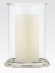 Gleaming glass and polished nickel is crafted to house a single pillar candle for a beautiful, ethereal effect. 8H X 5¾ diam.Glass and nickelImported Gleaming glass and polished nickel is crafted to house a single pillar candle for a beautiful, ethereal effect. 8H X 5¾ diam.Glass and nickelImported