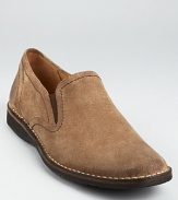 This cool casual slip-on looks great in weathered suede, stitched along the welt and with side gore closure for easy on and off.