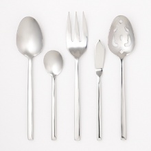 Distinctly modern with clean, simple lines, this sleek flatware set has a minimalist sensibility that makes it a natural for everyday use. It's crafted from polished stainless steel for long-lasting shine and durability. Distinctly modern with clean, simple lines, this sleek flatware set has a minimalist sensibility that makes it a natural for everyday use. It's crafted from polished stainless steel for long-lasting shine and durability.